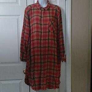 Beachlunchlounge  Midi Length Shirt Dress Plaid  Fall Button Down Sz XL NWOT